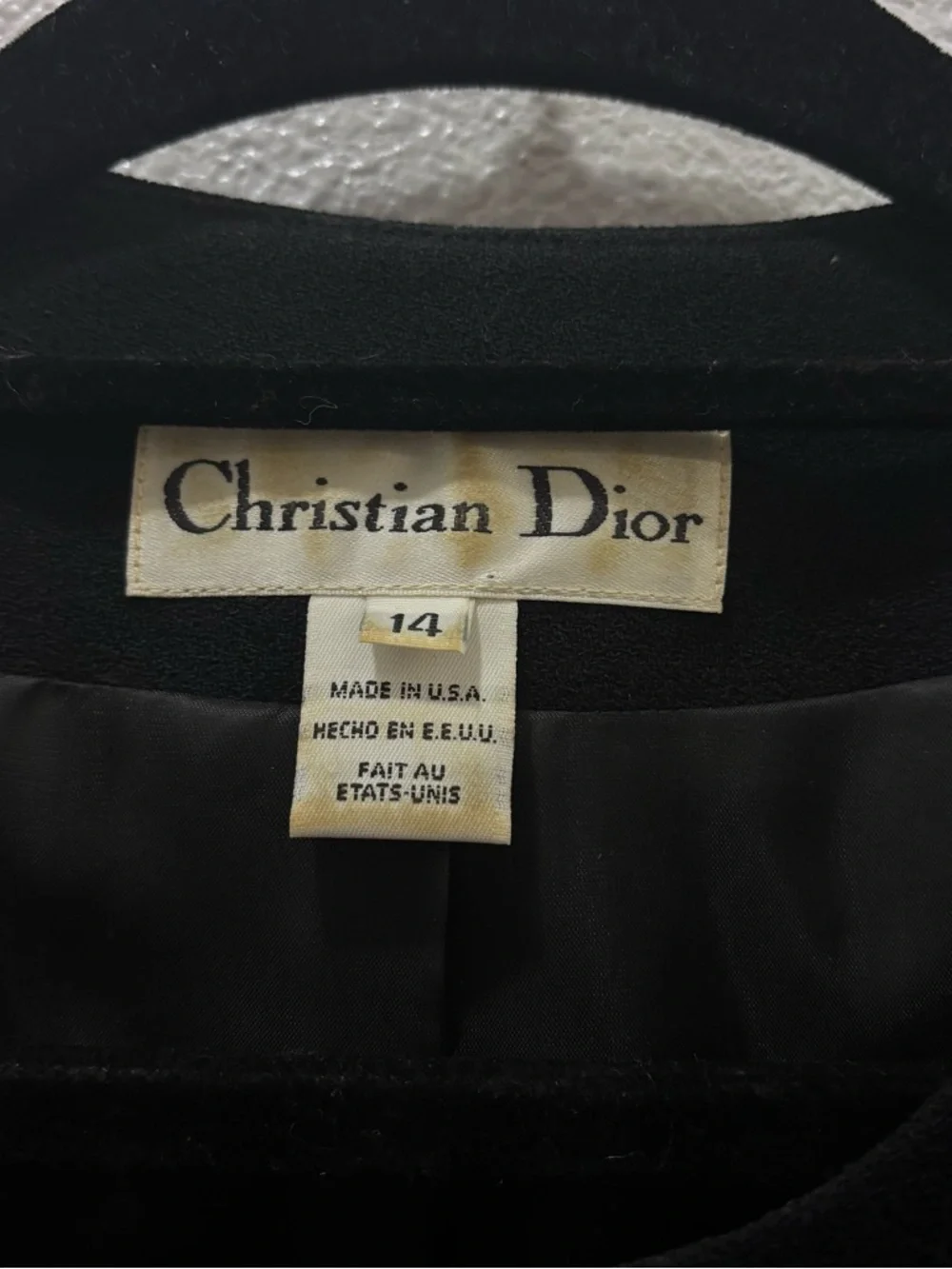 Vintage Christian Dior Black Wool Blazer Button Front Shoulder Pads Size 14